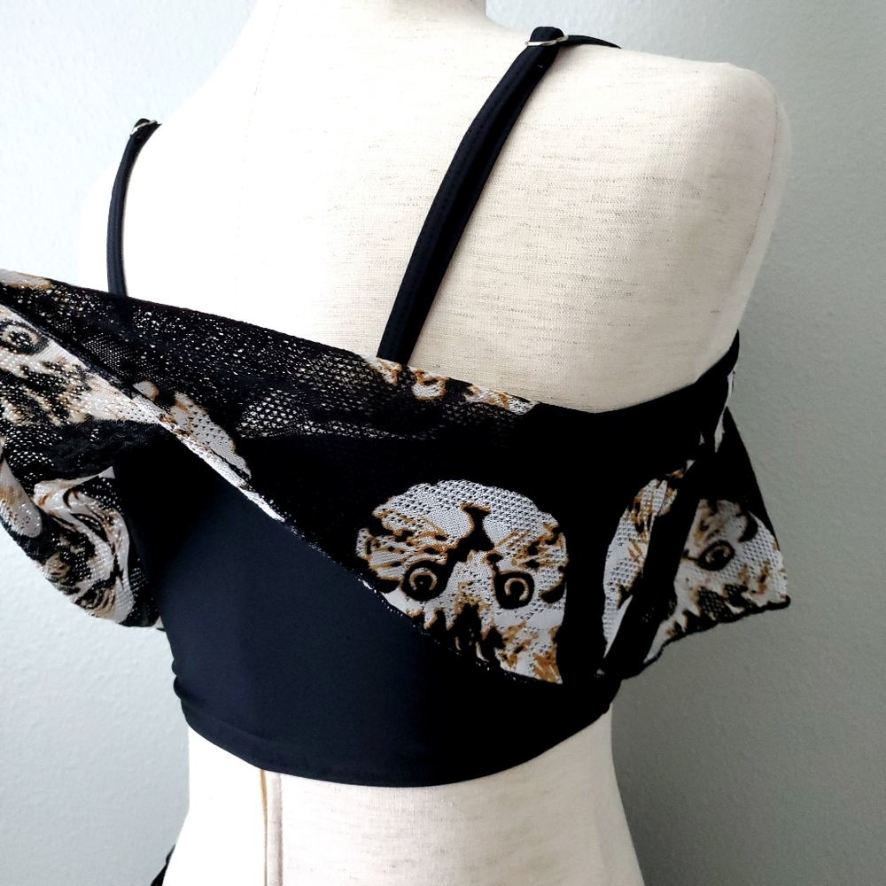 Esowell Cat Print Swim Top, Black & Brown, Size Medium - Picture 15 of 16